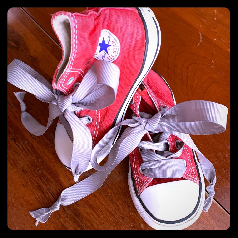Red high top, toddler size 8, All Star Converse.